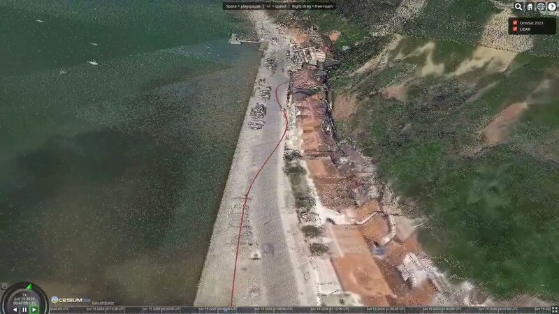 Coastal lidar point cloud flythrough of a shoreline